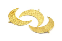Crescent Moon Pendant, 2 Raw Brass Fish Scale Textured Moon Pendants With 1 Loop, Charms (38x16mm) V099