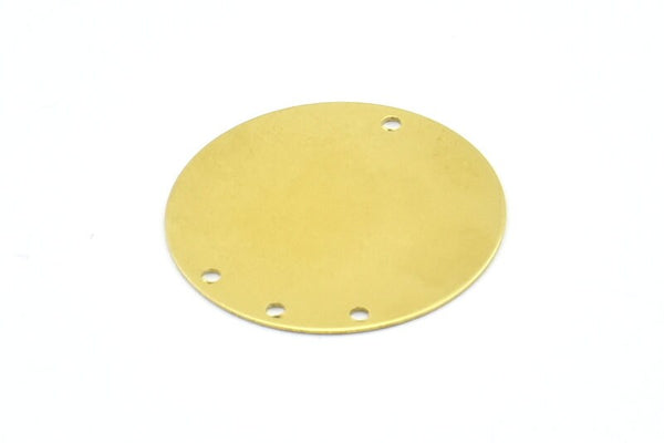Brass Round Charm, 15 Raw Brass Cabochon Tags With 4 Holes, Earrings, Findings (25mm) E637
