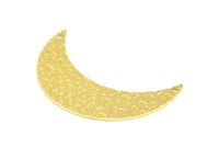 Crescent Moon Pendant, 10 Raw Brass Textured Moon Pendants With 2 Holes (44x14x0.80mm) V102