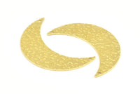 Crescent Moon Pendant, 10 Raw Brass Textured Moon Pendants With 2 Holes (44x14x0.80mm) V102