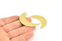 Crescent Moon Pendant, 10 Raw Brass Textured Moon Pendants With 2 Holes (44x14x0.80mm) V102