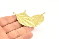 Brass Leaf Charm, 4 Raw Brass Leaf Earring Charms With 1 Loop Pendants, Findings (60x30mm) V104