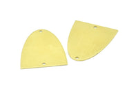 Half Ellipse Charm, 6 Raw Brass Half Ellipse Shape Charms With 2 Holes, Pendants, Earrings, Findings (28x24x0.70mm) B0215