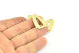 Half Ellipse Charm, 10 Raw Brass Half Ellipse Shape Charms With 3 Holes, Pendants, Earrings, Findings (26x18x0.70mm) B0228