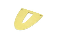 Half Ellipse Charm, 6 Raw Brass Half Ellipse Shape Charms With 2 Holes, Pendants, Earrings, Findings (28x24x0.70mm) B0234
