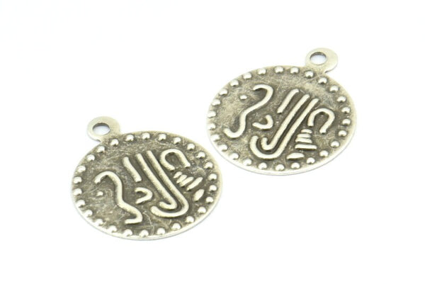Silver Coin Charm, 20 Antique Silver Plated Brass Round Coin Charms, Pendant,findings (16mm) A0523