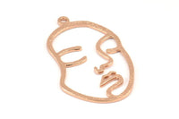 Rose Gold Face Charm, 1 Rose Gold Plated Brass Hammered Face Shape Charms With 1 Loop, Pendant, Earrings, Findings (46x28x1.2mm) E587