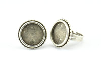 Alloy Ring Setting, 4 Antique Silver Plated Zinc Alloy Duke Ring Setting with Pad Size (16mm) H0625