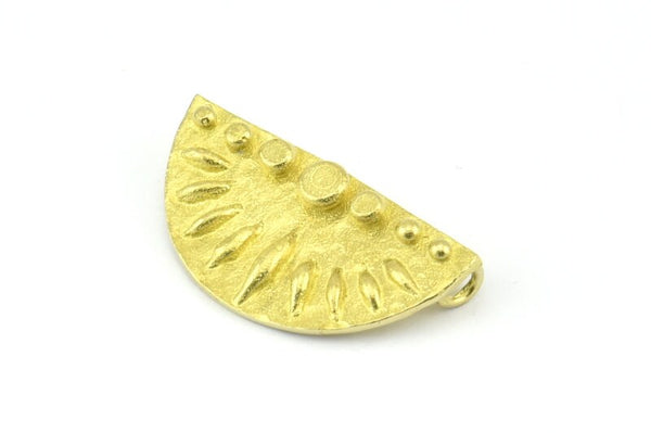 Brass Ethnic Pendant, 2 Raw Brass Semi Circle Pendants With 2 Loops (29x15mm) E668