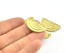 Brass Ethnic Pendant, 2 Raw Brass Semi Circle Pendants With 2 Loops (30x15mm) E672