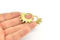 Brass Sun Pendant, 4 Raw Brass Textured Sunny Pendants, Earrings, Findings (28x33mm) BS 2428