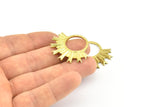 Brass Sun Pendant, 4 Raw Brass Textured Sunny Pendants, Earrings, Findings (28x33mm) BS 2428