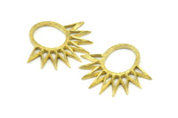Brass Sun Pendant, 4 Raw Brass Textured Sunny Pendants, Earrings, Findings (30x33mm) BS 2435