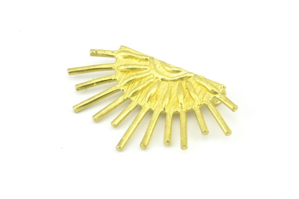Moon and Sun, 3 Raw Brass Crescent Moon and Semi Sun Ethnic Pendants With 2 Loops, Findings, Charms (37x22x1mm) BS 2445