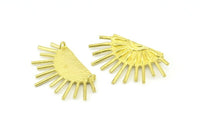 Moon and Sun, 3 Raw Brass Crescent Moon and Semi Sun Ethnic Pendants With 2 Loops, Findings, Charms (37x22x1mm) BS 2445