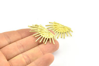 Moon and Sun, 3 Raw Brass Crescent Moon and Semi Sun Ethnic Pendants With 2 Loops, Findings, Charms (37x22x1mm) BS 2445