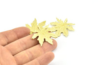 Brass Leaf Pendant, 2 Raw Brass Leaf Pendants With 1 Loop, Charms, Earrings, Findings (37x1mm) V114
