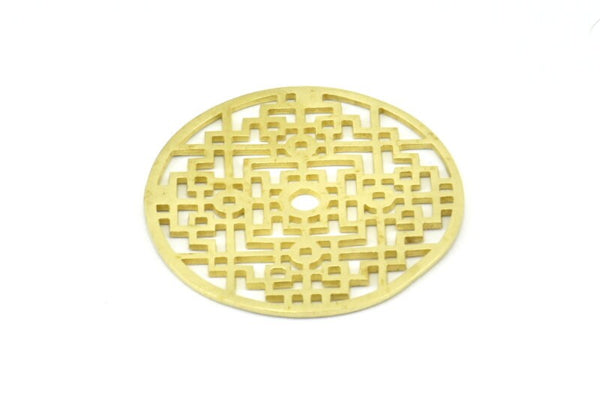 Brass Mandala Charm, 2 Raw Brass Textured Mandala Charms, Earrings, Pendants, Findings (37mm) BS 2441