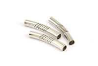 10 Pcs 30x5 Mm Hole Line Silver Tone Brass Wave Tube Spacer Bead ,charms,findings Sb-96 D0357