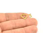 Open Heart Charms, 50 Raw Brass Heart Charms, Findings with 1 Loop (16x13mm) A0531
