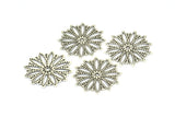 Silver Filigree Connector, 10 Antique Silver Plated Brass Filigree Connectors With 1 Hole, Charms, Findings (25mm) Brs 404 A0705