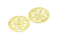 Brass Mandala Charm, 2 Raw Brass Textured Mandala Charms, Earrings, Pendants, Findings (37mm) V120