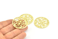 Brass Mandala Charm, 2 Raw Brass Textured Mandala Charms, Earrings, Pendants, Findings (37mm) V120