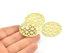 Brass Mandala Charm, 2 Raw Brass Textured Mandala Charms, Earrings, Pendants, Findings (37mm) V121