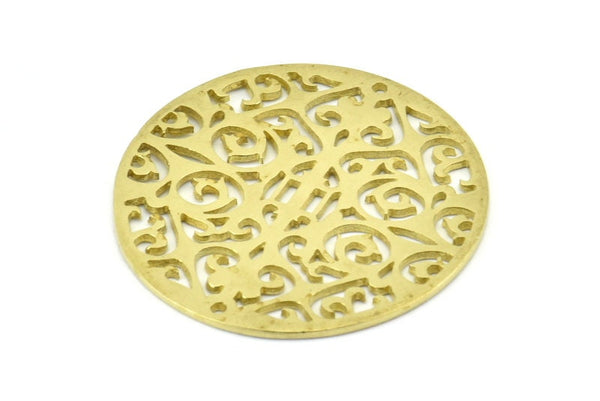 Brass Mandala Charm, 2 Raw Brass Textured Mandala Charms, Earrings, Pendants, Findings (37mm) V124