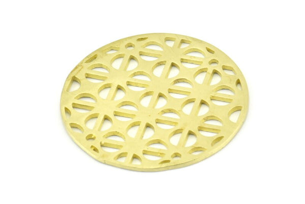 Brass Mandala Charm, 2 Raw Brass Textured Mandala Charms, Earrings, Pendants, Findings (37mm) V121