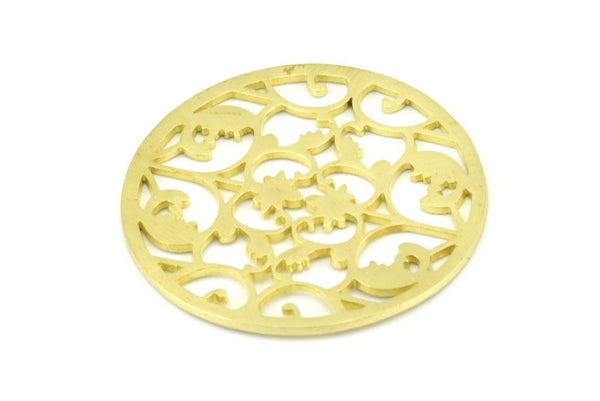Brass Mandala Charm, 2 Raw Brass Textured Mandala Charms, Earrings, Pendants, Findings (37mm) V120