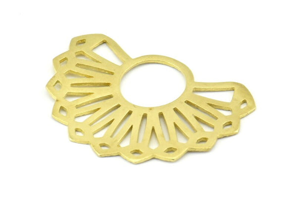 Semi Circle Pendant, 4 Raw Brass Textured Semi Circle Pendants (38x26x0.80mm) V127