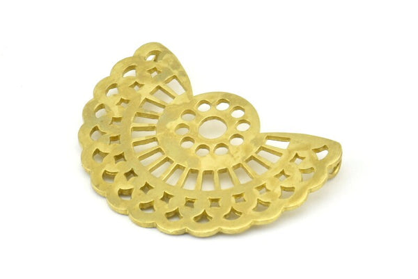 Semi Circle Pendant, 2 Raw Brass Textured Semi Circle Pendants With 2 Loops (38x25x1mm) V128