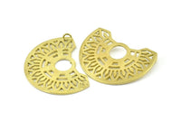 Semi Circle Pendant, 2 Raw Brass Textured Semi Circle Pendants With 2 Loops (38x28x1mm) V129