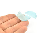 Cat's Eye Half Moon, 2 Light Blue Semi Circle Blanks With 2 Holes (30x15x2mm) X064