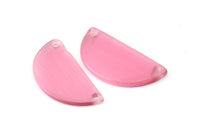 Cat&#39;s Eye Half Moon, 2 Pink Semi Circle Blanks With 2 Holes (30x15x2mm) X060