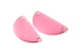 Cat&#39;s Eye Half Moon, 2 Pink Semi Circle Blanks With 2 Holes (30x15x2mm) X060