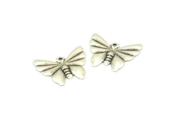 Silver Butterfly Charm, 25 Antique Silver Plated Brass Butterfly Charms With 1 Loop Findings (15x12mm) Brs 1998 A0469