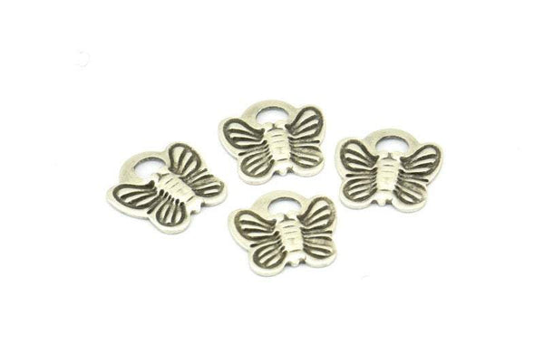 Silver Butterfly Charm, 50 Antique Silver Plated Brass Butterfly Charms, Pendants, Findings (11x1mm) Brs 116 A0467