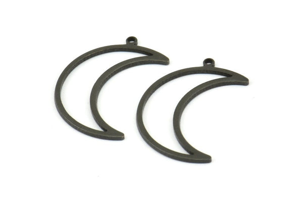 Crescent Moon Charm, 12 Oxidized Brass Black Crescent Moon Charms With 1 Loop (25x8.5x1mm) E101 S602