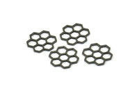 Black Honeycomb Charm, 12 Oxidized Brass Black Honeycomb Hexagon Charms (14x0.8mm) E080 S1191