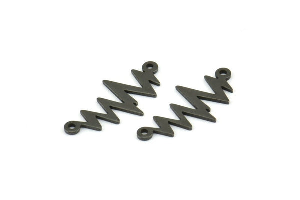 Black Heart Rhythm Connector, 12 Oxidized Brass Black Heart Rhythm Shaped Connectors With 2 Loops (22x10.5x0.75mm) E072 S1124