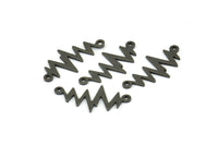 Black Heart Rhythm Connector, 12 Oxidized Brass Black Heart Rhythm Shaped Connectors With 2 Loops (22x10.5x0.75mm) E072 S1124