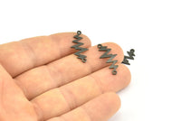 Black Heart Rhythm Connector, 12 Oxidized Brass Black Heart Rhythm Shaped Connectors With 2 Loops (22x10.5x0.75mm) E072 S1124