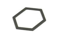 Hexagon Choker Charm, 6 Oxidized Brass Black Hexagon Charms, Pendants, Findings (39x29.5x1mm) E033 S1123