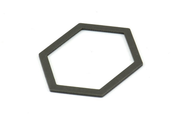 Hexagon Choker Charm, 6 Oxidized Brass Black Hexagon Charms, Pendants, Findings (39x29.5x1mm) E033 S1123