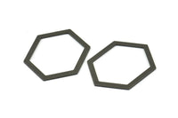 Hexagon Choker Charm, 6 Oxidized Brass Black Hexagon Charms, Pendants, Findings (39x29.5x1mm) E033 S1123