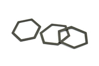 Hexagon Choker Charm, 6 Oxidized Brass Black Hexagon Charms, Pendants, Findings (39x29.5x1mm) E033 S1123