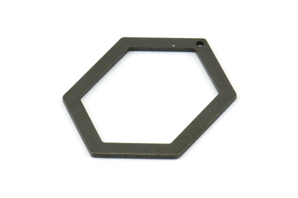 Hexagon Choker Charm, 6 Oxidized Brass Black Hexagon Charms With 1 Hole, Pendants, Findings (33x24.5x1mm) E074