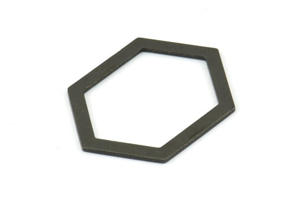 Hexagon Choker Charm, 6 Oxidized Brass Black Hexagon Charms, Pendants, Findings (33x24.5x1mm) E075